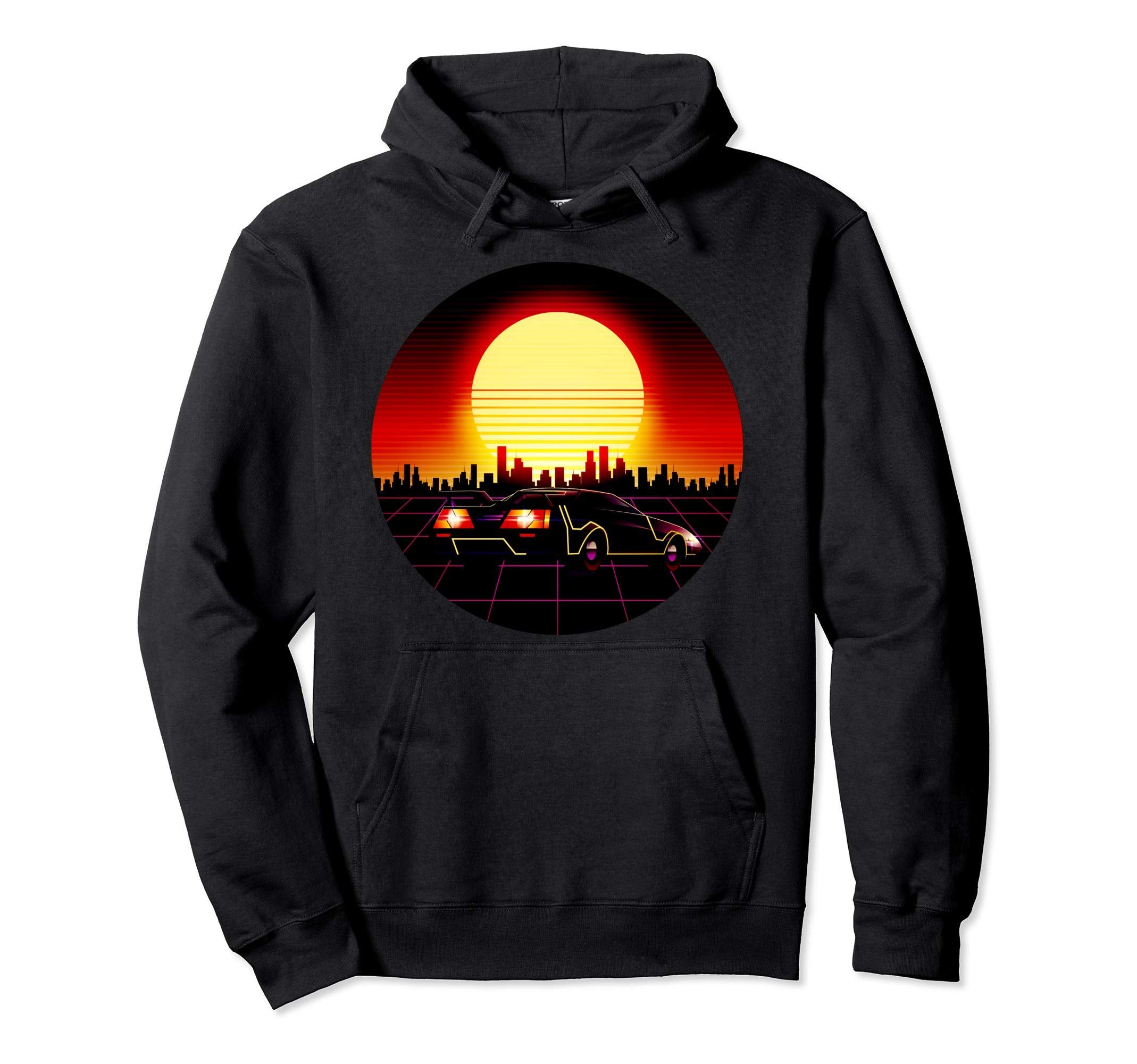Synthwave Vaporwave 80S Car Skyline Hoodie - Custom Art Print for Adults - T-Shirt, Sweatshirt, Hoodie