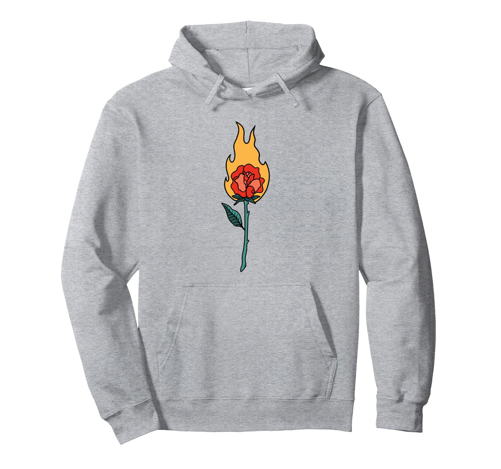 Flaming Rose Floral Hoodie - Trendy Graphic Unisex - T-Shirt, Sweatshirt, Hoodie