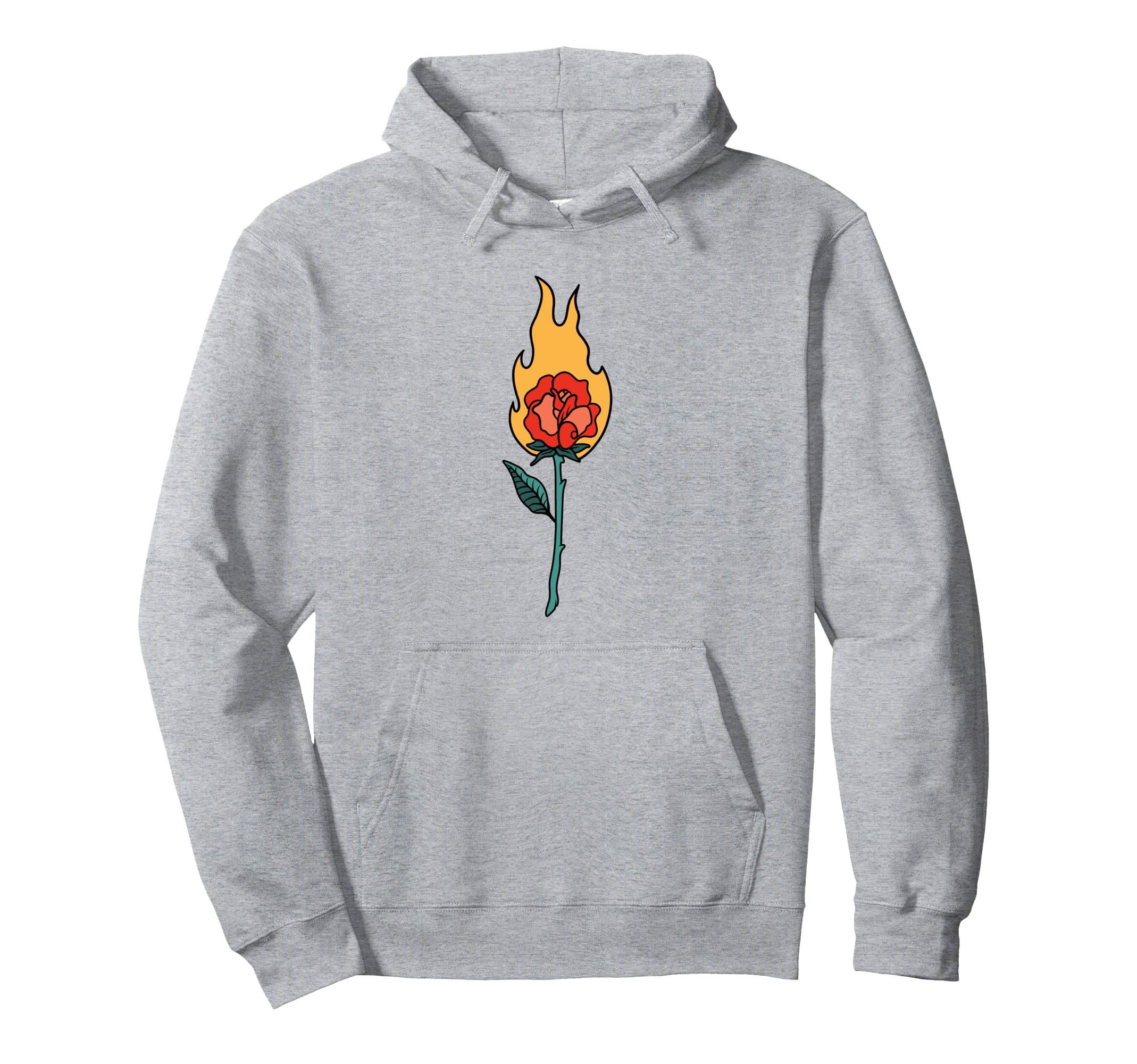 Flaming Rose Floral Hoodie - Trendy Graphic Unisex - T-Shirt, Sweatshirt, Hoodie
