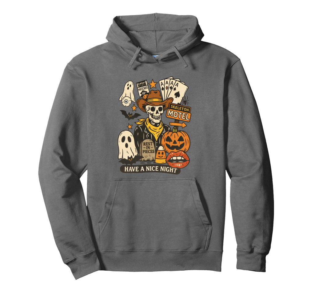 Halloween Cowboy Skeleton Motel Spooky Hoodie - Novelty Apparel for Adults - T-Shirt, Sweatshirt, Hoodie