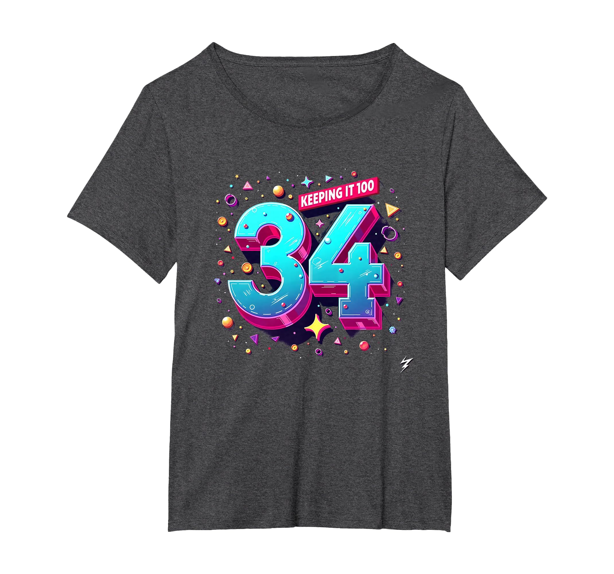 34Th Birthday Gift Keeping It 100 Neon T-Shirt - Custom Art Print Unisex - T-Shirt, Sweatshirt, Hoodie
