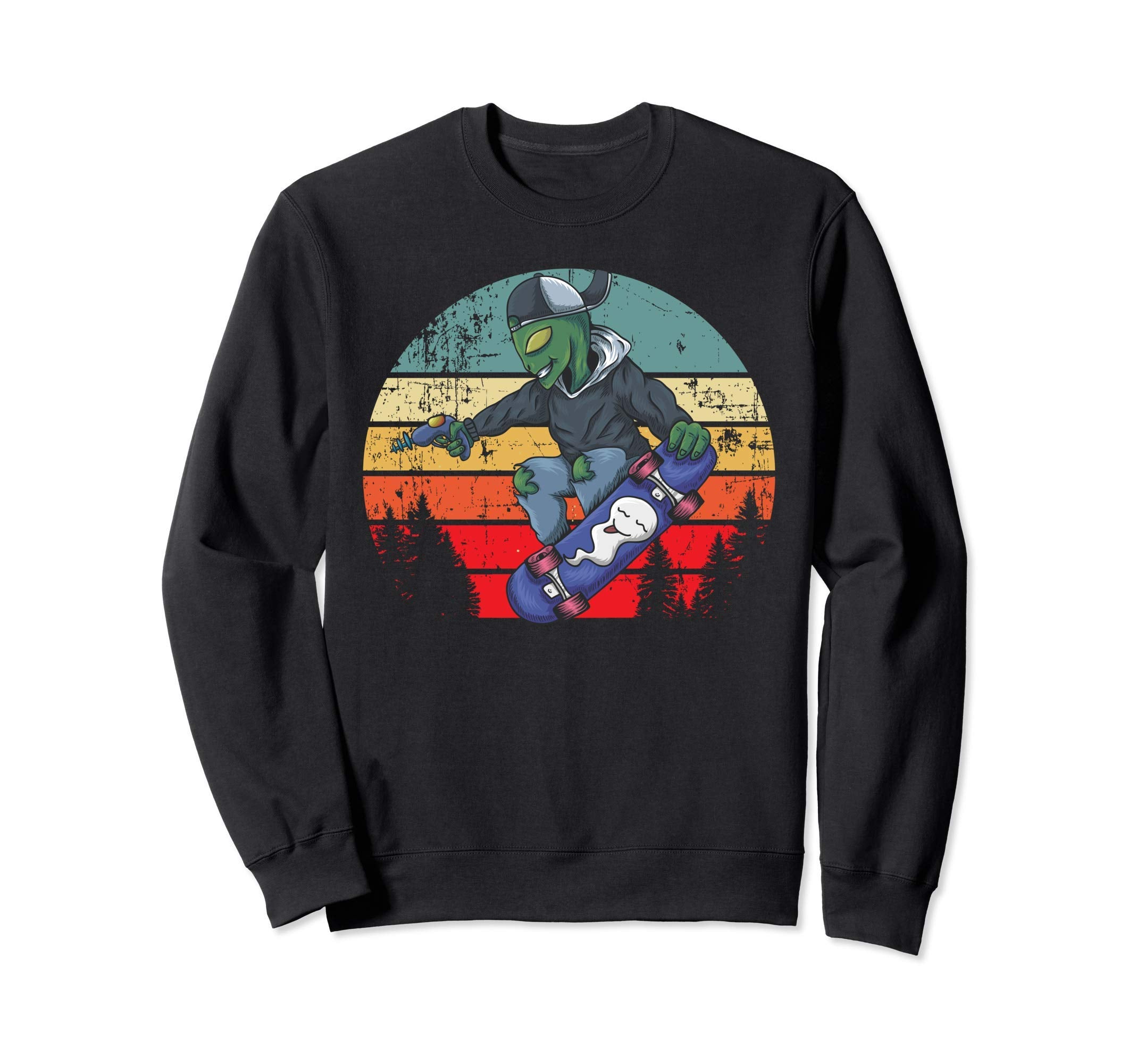 Alien Riding Skateboard Sunset Hip Sweatshirt - Graphic Print Men Women - T-Shirt, Sweatshirt, Hoodie