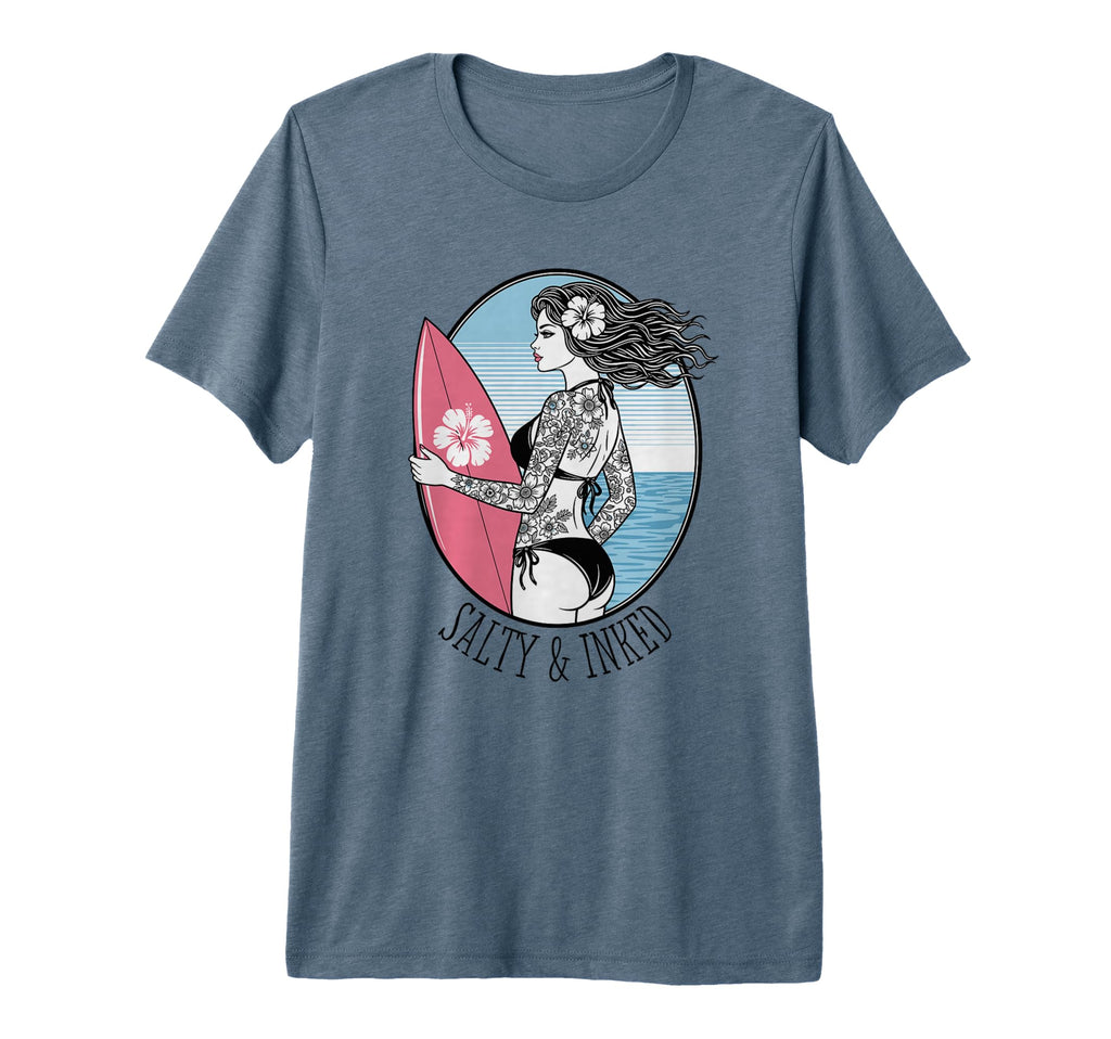 Salty Inked Tattooed Surfer Pin Up T-Shirt - Streetwear Style Men Women - T-Shirt, Sweatshirt, Hoodie