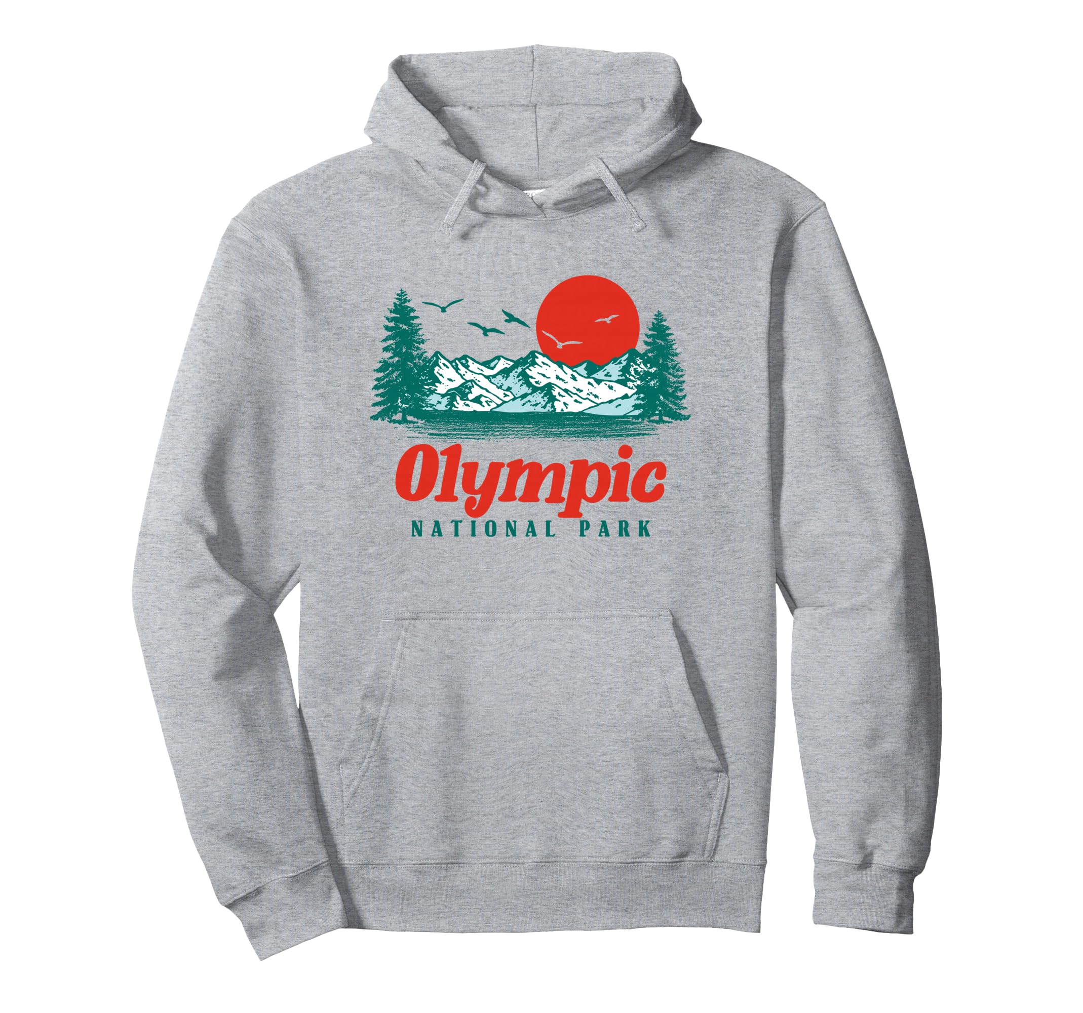 Olympic National Park Mountain Trees Sun Hoodie - Trendy Graphic for Adults - T-Shirt, Sweatshirt, Hoodie
