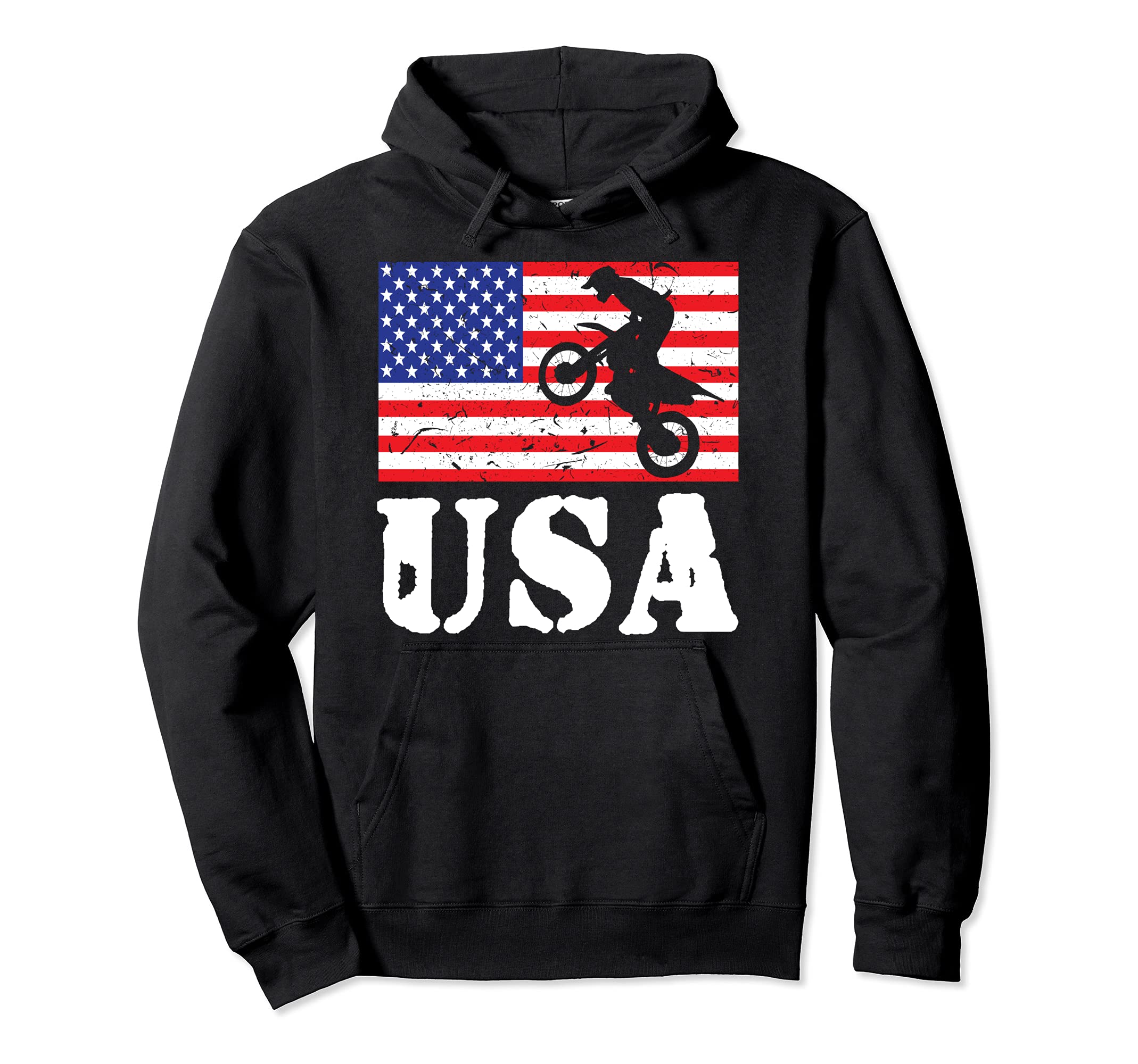 Distressed Motocross Usa American Flag Hoodie - Custom Art Print Men Women - T-Shirt, Sweatshirt, Hoodie