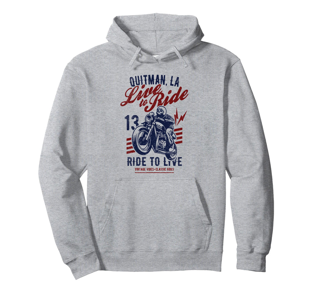 Quitman Louisiana Motorcycle Skull Rider Hoodie - Unique Graphic Men Women - T-Shirt, Sweatshirt, Hoodie