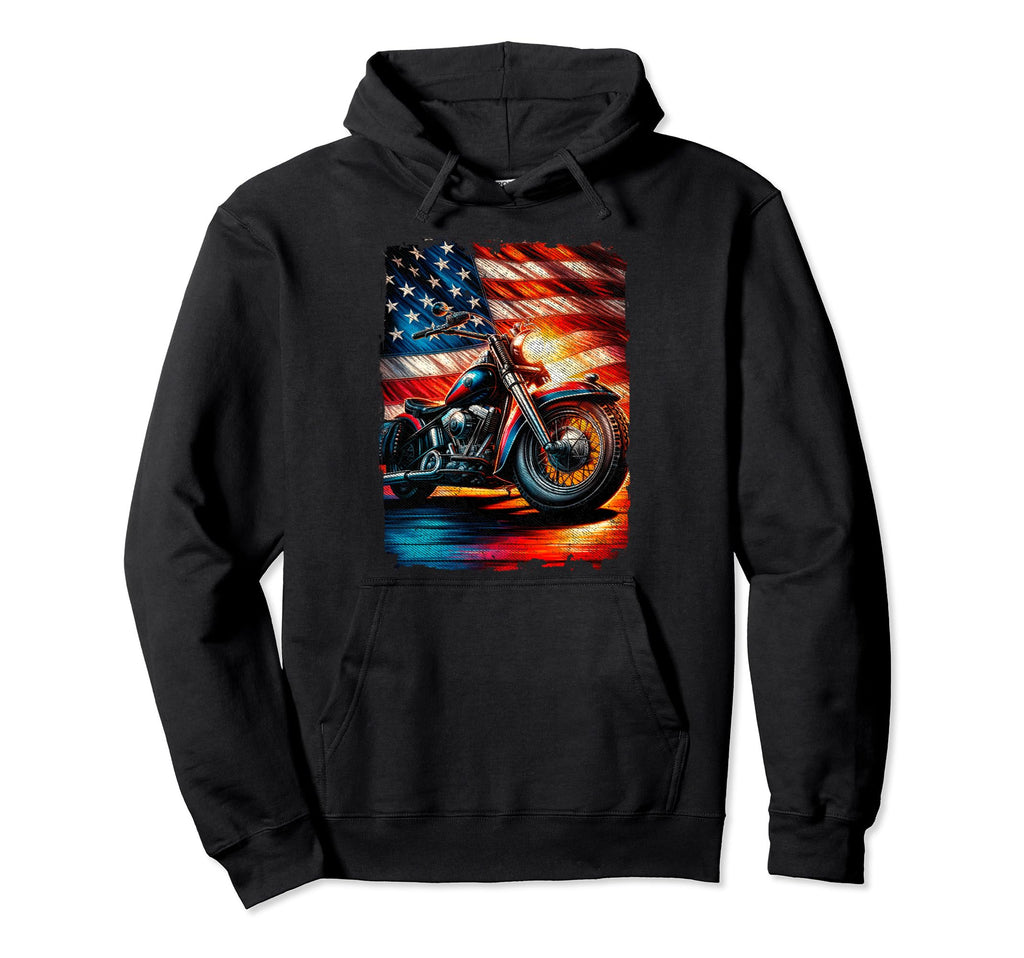Motorcycle Usa Flag Biker Distressed Hoodie - Minimalist Print Unisex - T-Shirt, Sweatshirt, Hoodie