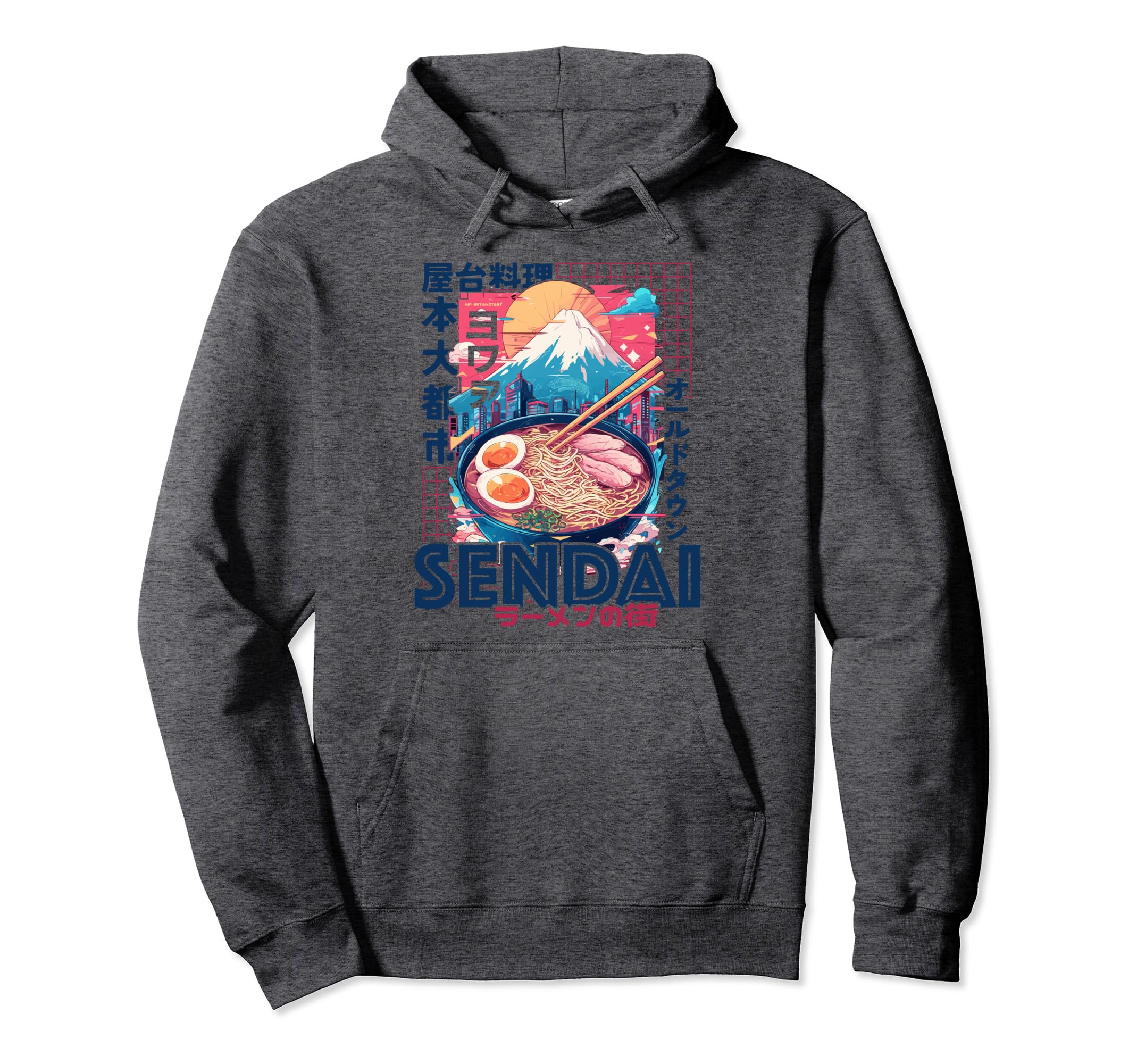 Sendai City 80S Synthwave Ramen Hoodie - Fun Novelty Design for Adults - T-Shirt, Sweatshirt, Hoodie