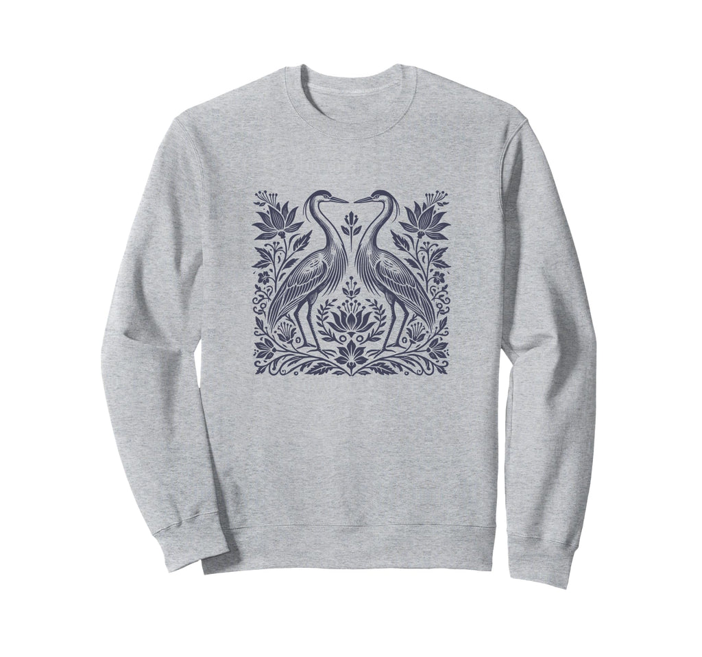 Heron Floral Symmetrical Ornate Sweatshirt - Fun Novelty Design Men Women - T-Shirt, Sweatshirt, Hoodie