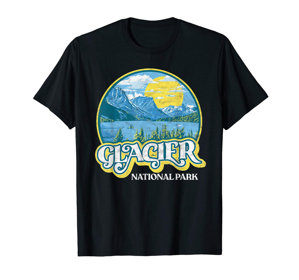 Glacier National Park Montana 80S Lake T-Shirt - Unique Graphic for Adults - T-Shirt, Sweatshirt, Hoodie