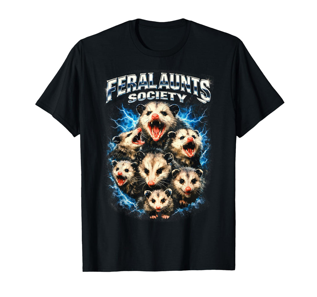 Funny Feral Aunts Opossums 90S Bootleg T-Shirt - Graphic Print for Adults - T-Shirt, Sweatshirt, Hoodie