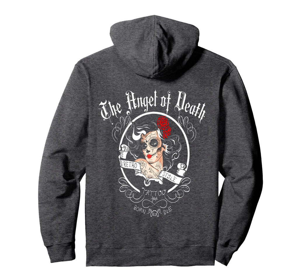 Pin Up Skull Motorcycle Biker Babe Hoodie - Minimalist Print for Adults - T-Shirt, Sweatshirt, Hoodie