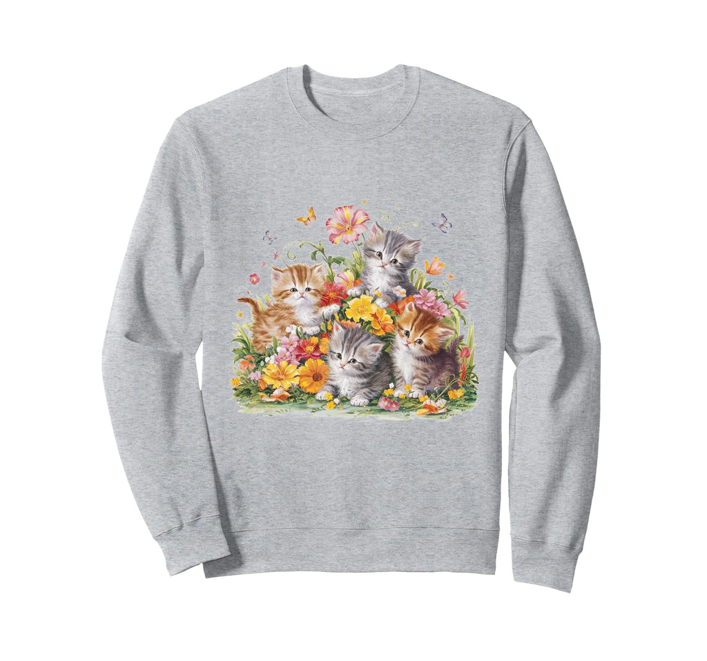 Floral Aesthetic Painted Kittens And Sweatshirt - Aesthetic Graphic Unisex - T-Shirt, Sweatshirt, Hoodie