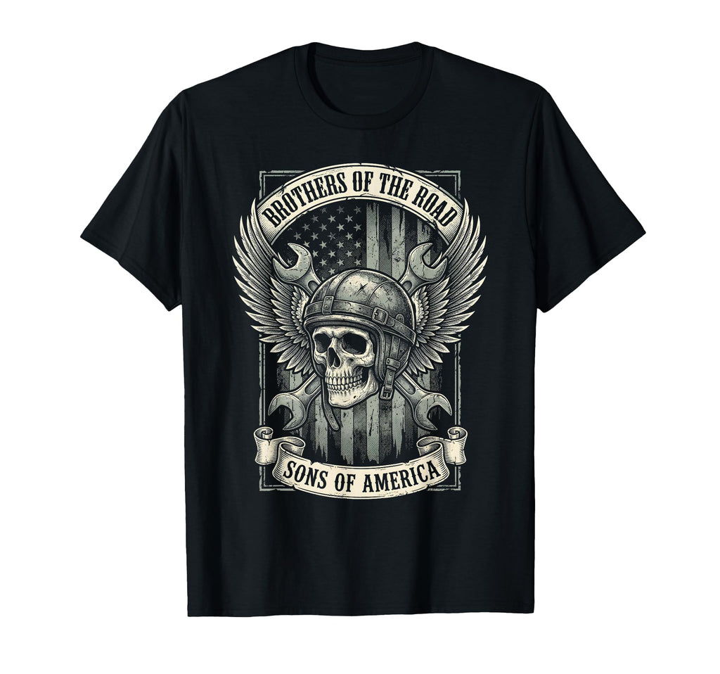 Biker Skull Mechanic American Flag T-Shirt - Aesthetic Graphic Unisex - T-Shirt, Sweatshirt, Hoodie