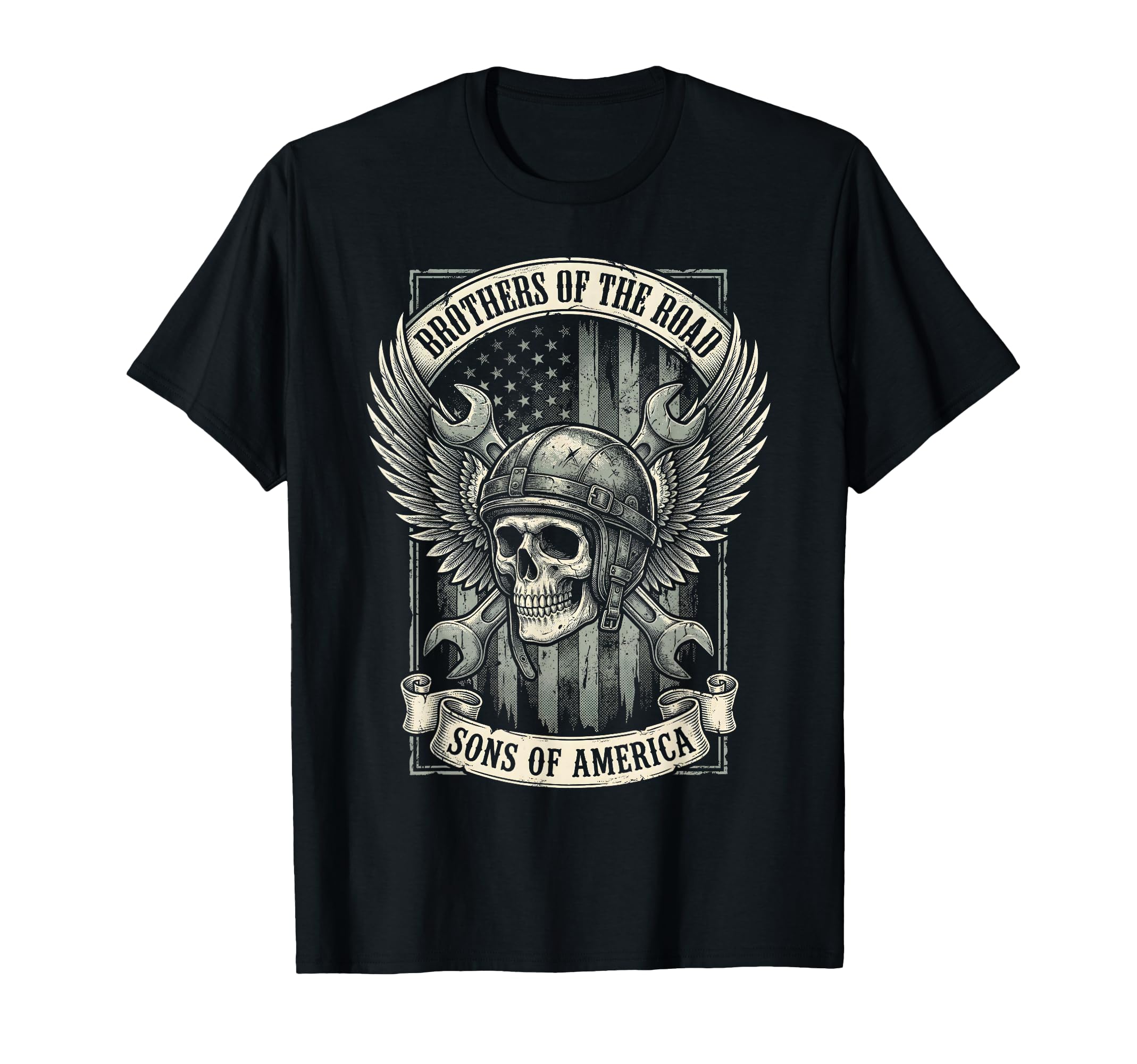 Biker Skull Mechanic American Flag T-Shirt - Aesthetic Graphic Unisex - T-Shirt, Sweatshirt, Hoodie