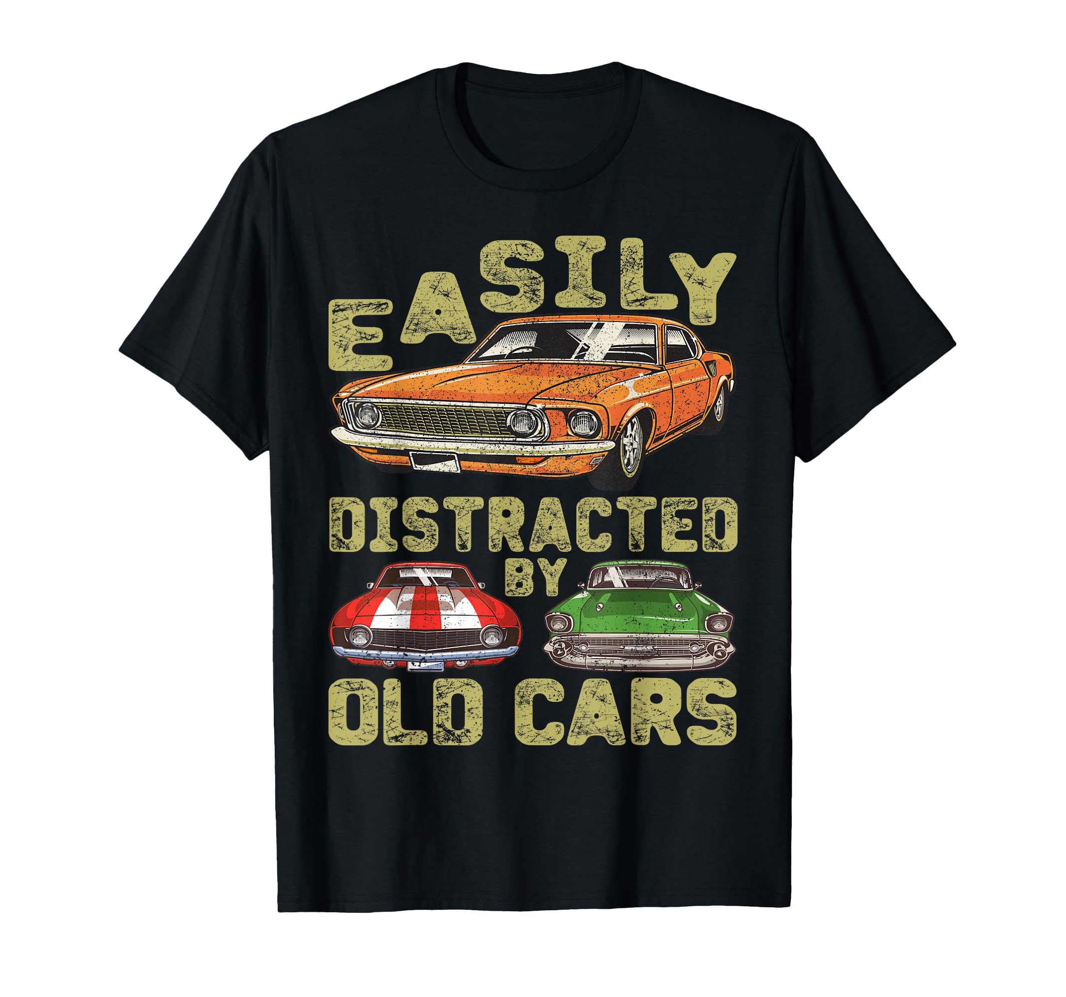 Easily Distracted Old Cars Car Guy Funny T-Shirt - Minimalist Print Unisex - T-Shirt, Sweatshirt, Hoodie