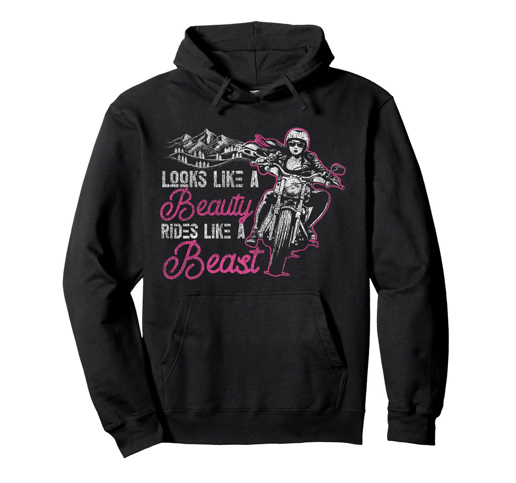 Motorcycle Biker Female Looks Like Hoodie - Minimalist Print for Adults - T-Shirt, Sweatshirt, Hoodie