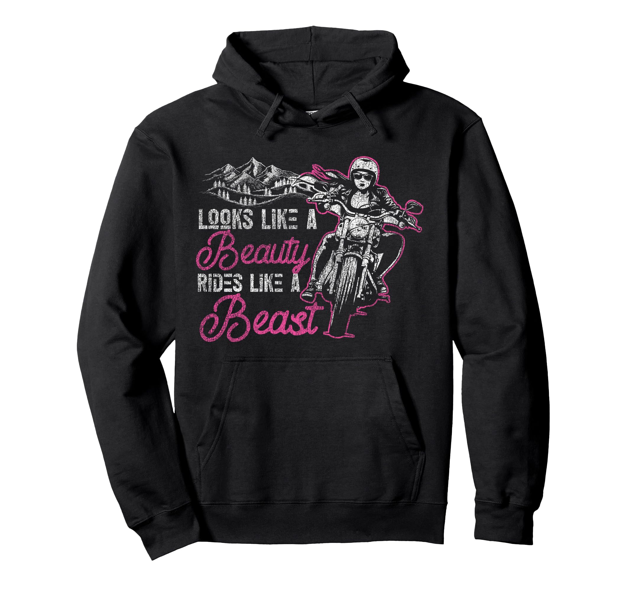 Motorcycle Biker Female Looks Like Hoodie - Minimalist Print for Adults - T-Shirt, Sweatshirt, Hoodie