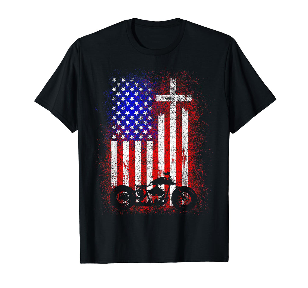 Motorcycle Usa Flag Christian Faith T-Shirt - Fun Novelty Design Unisex - T-Shirt, Sweatshirt, Hoodie