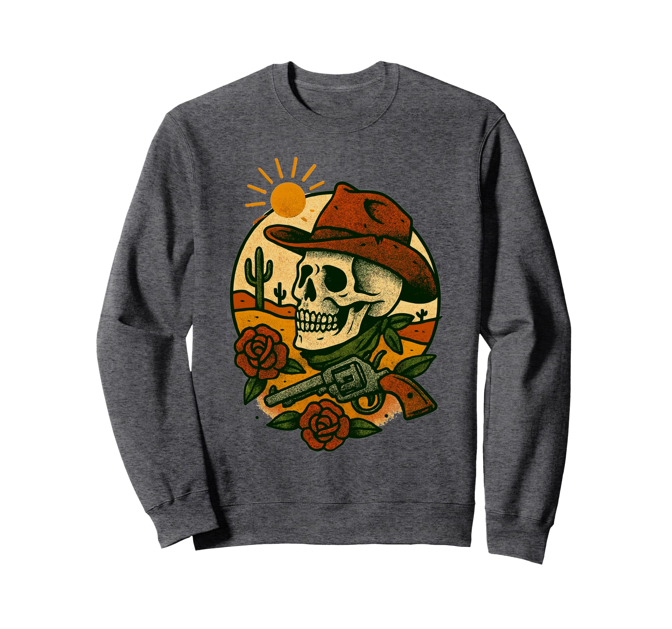 Cowboy Skull Desert Scene Tattoo Flash Sweatshirt - Novelty Apparel Unisex - T-Shirt, Sweatshirt, Hoodie
