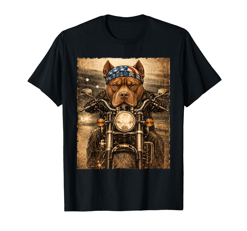 Pittie Dog Biker Pit Bull Riding T-Shirt - Novelty Apparel for Adults - T-Shirt, Sweatshirt, Hoodie