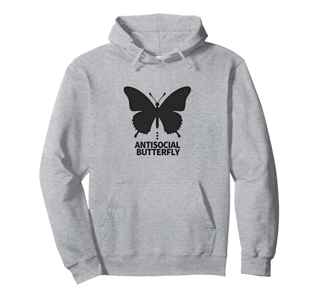 Antisocial Butterfly Minimalist Black Hoodie - Aesthetic Graphic Unisex - T-Shirt, Sweatshirt, Hoodie