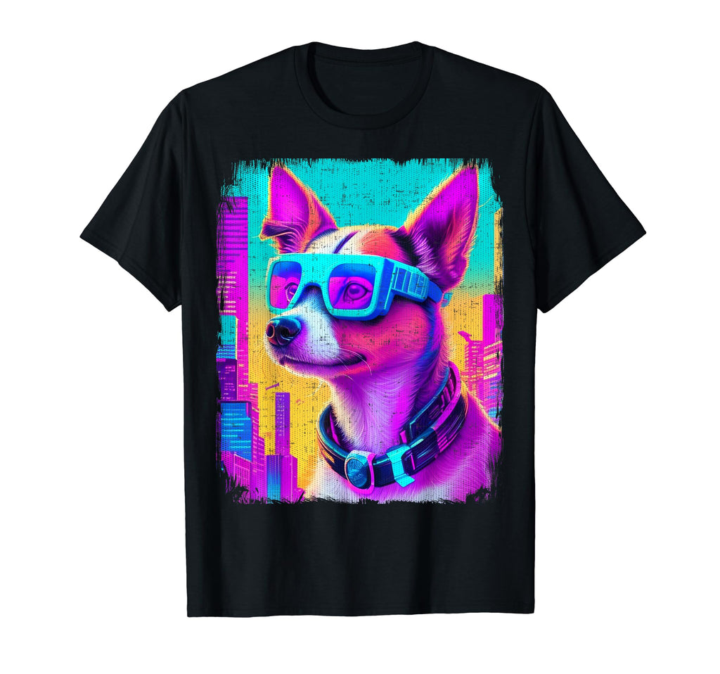 Jack Russell Dog Cyber Vaporwave T-Shirt - Casual Everyday Wear Men Women - T-Shirt, Sweatshirt, Hoodie