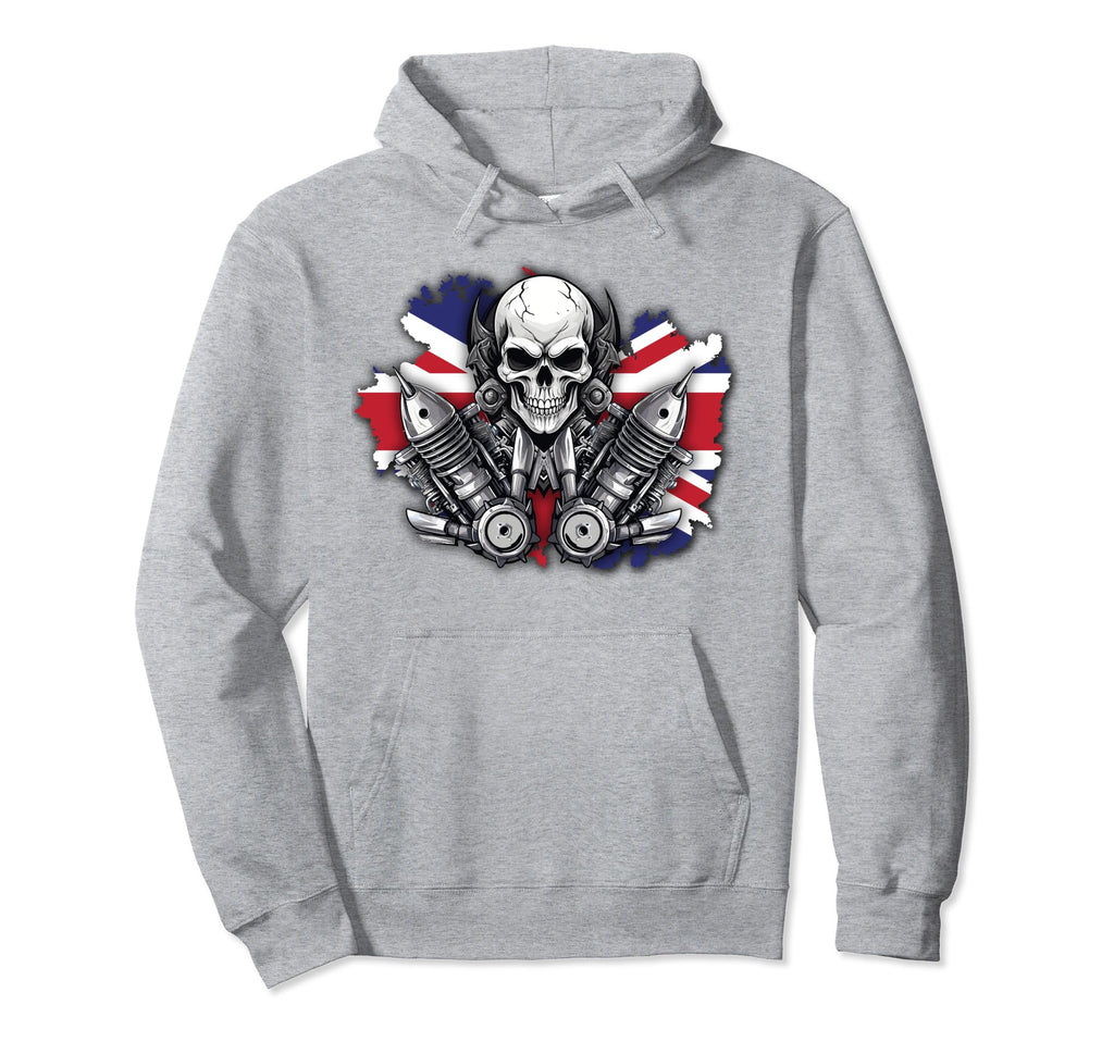 British Patriotic Motorcycle Skull Biker Uk Hoodie - Graphic Print Unisex - T-Shirt, Sweatshirt, Hoodie