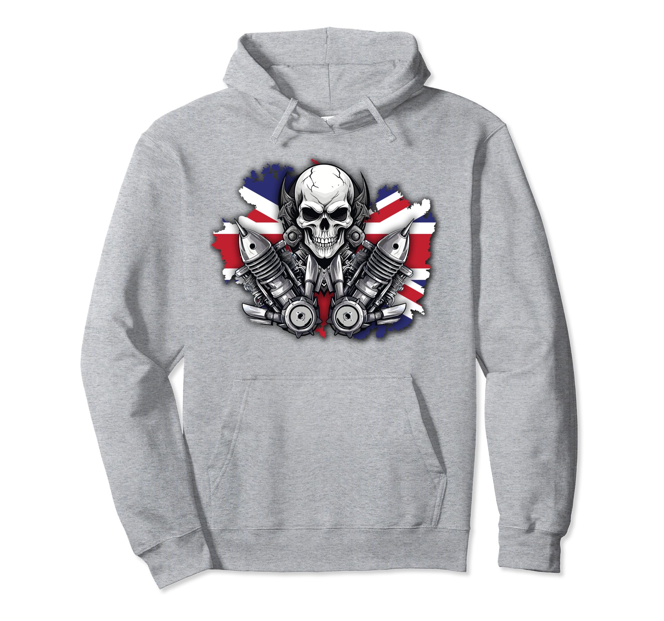 British Patriotic Motorcycle Skull Biker Uk Hoodie - Graphic Print Unisex - T-Shirt, Sweatshirt, Hoodie