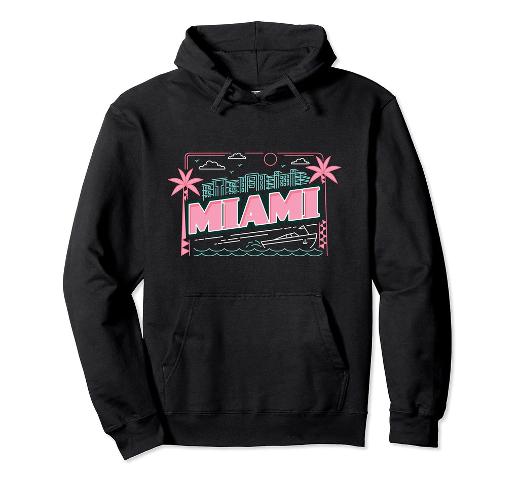 Miami Vaperwave Synthwave 80S Palm Trees Hoodie - Fun Novelty Design Unisex - T-Shirt, Sweatshirt, Hoodie