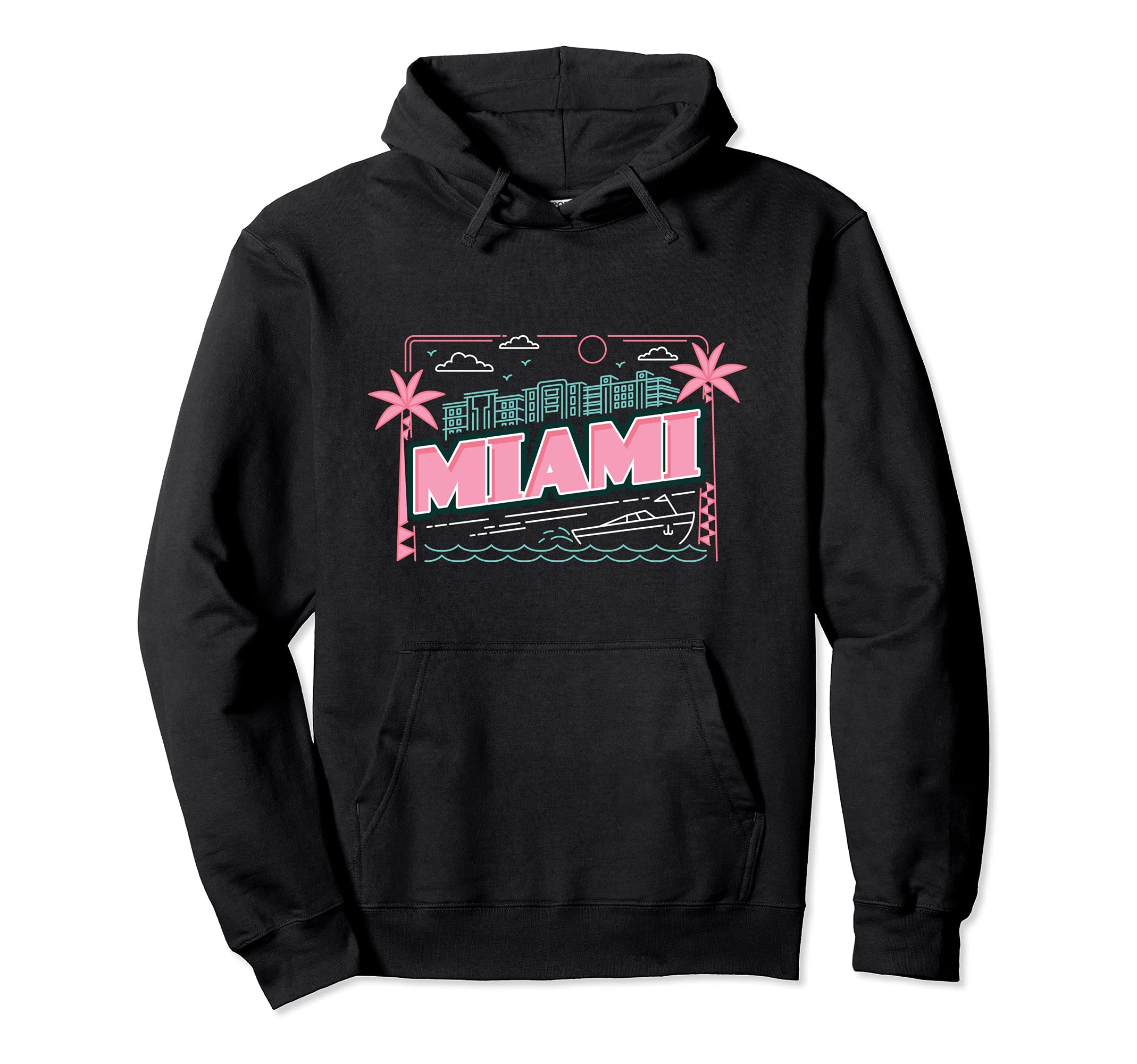 Miami Vaperwave Synthwave 80S Palm Trees Hoodie - Fun Novelty Design Unisex - T-Shirt, Sweatshirt, Hoodie