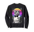 Funny Cat Bow Tie 80S Synthwave Sweatshirt - Minimalist Print Men Women - T-Shirt, Sweatshirt, Hoodie