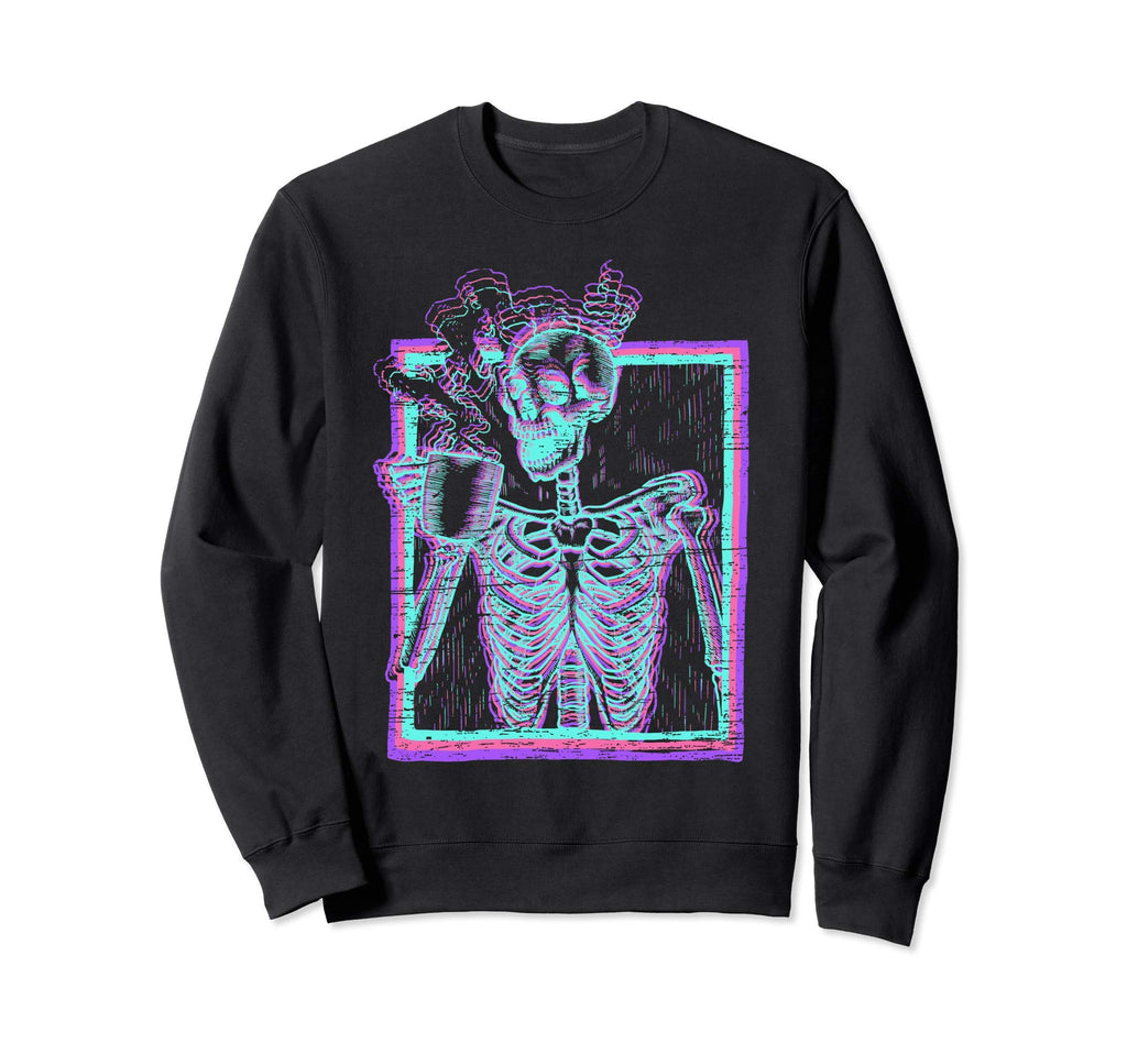 Distressed Synthwave Skeleton Sweatshirt - Casual Everyday Wear for Adults - T-Shirt, Sweatshirt, Hoodie