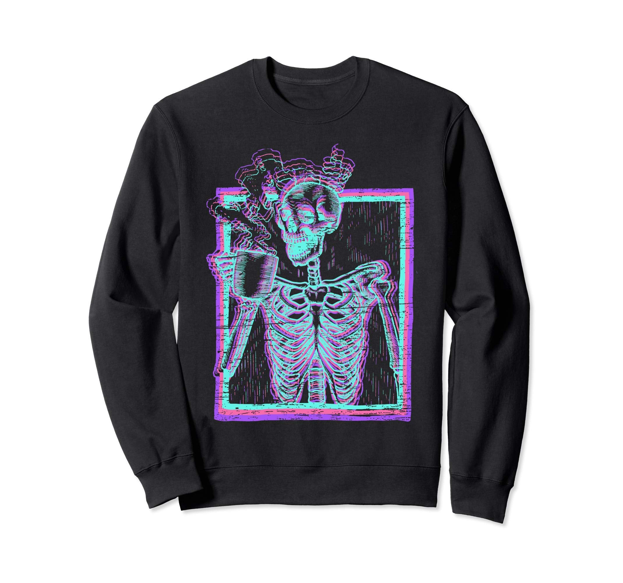 Distressed Synthwave Skeleton Sweatshirt - Casual Everyday Wear for Adults - T-Shirt, Sweatshirt, Hoodie