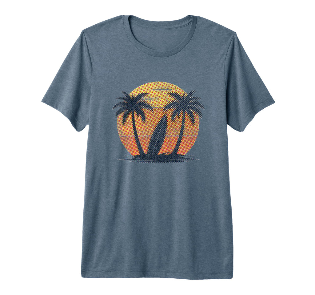 Surfboard Palm Trees 80S Sunset Tri T-Shirt - Fun Novelty Design Men Women - T-Shirt, Sweatshirt, Hoodie