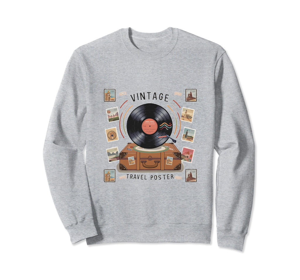 Travel Vinyl Record Motifs Stamps Sweatshirt - Streetwear Style for Adults - T-Shirt, Sweatshirt, Hoodie