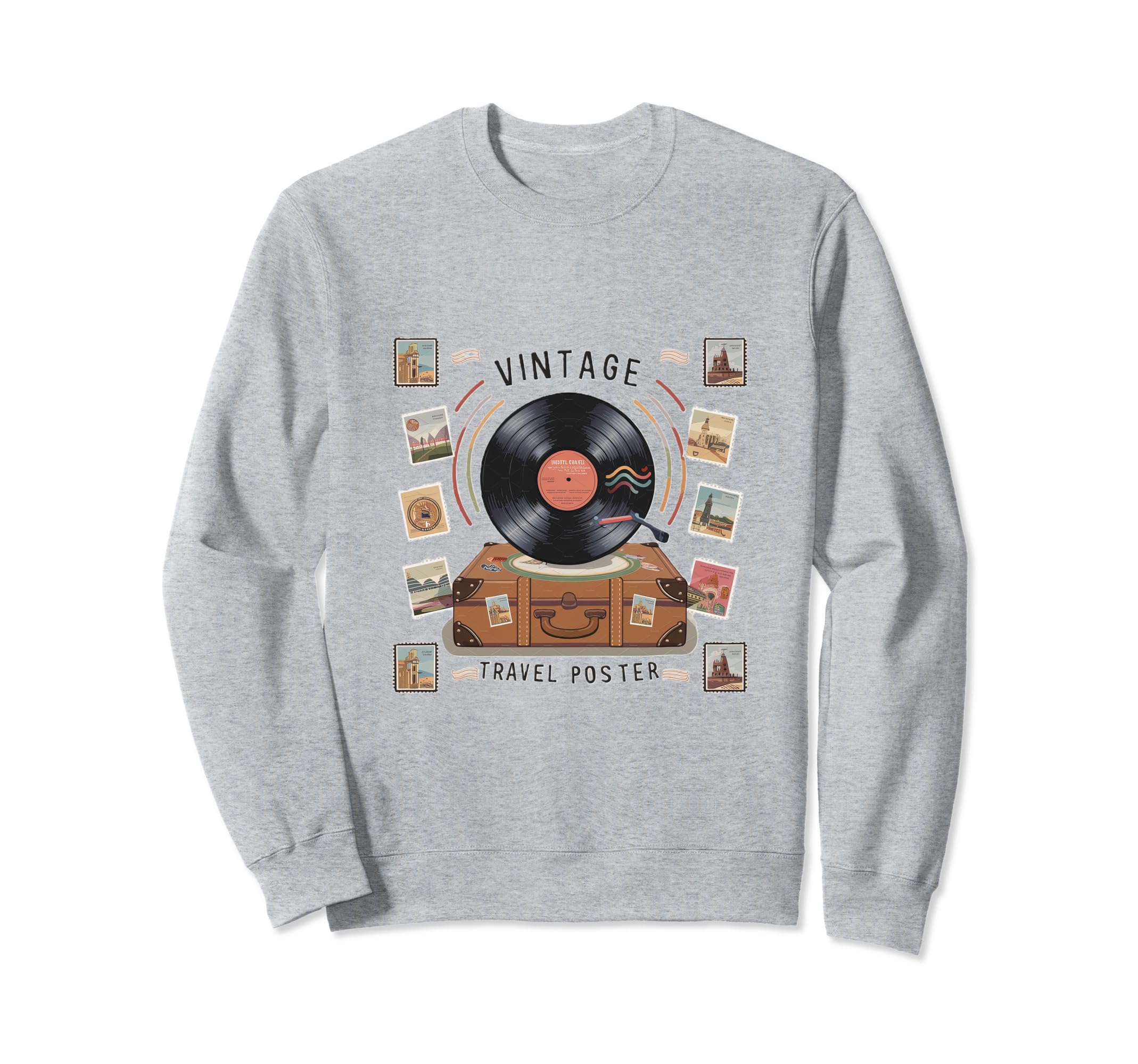 Travel Vinyl Record Motifs Stamps Sweatshirt - Streetwear Style for Adults - T-Shirt, Sweatshirt, Hoodie