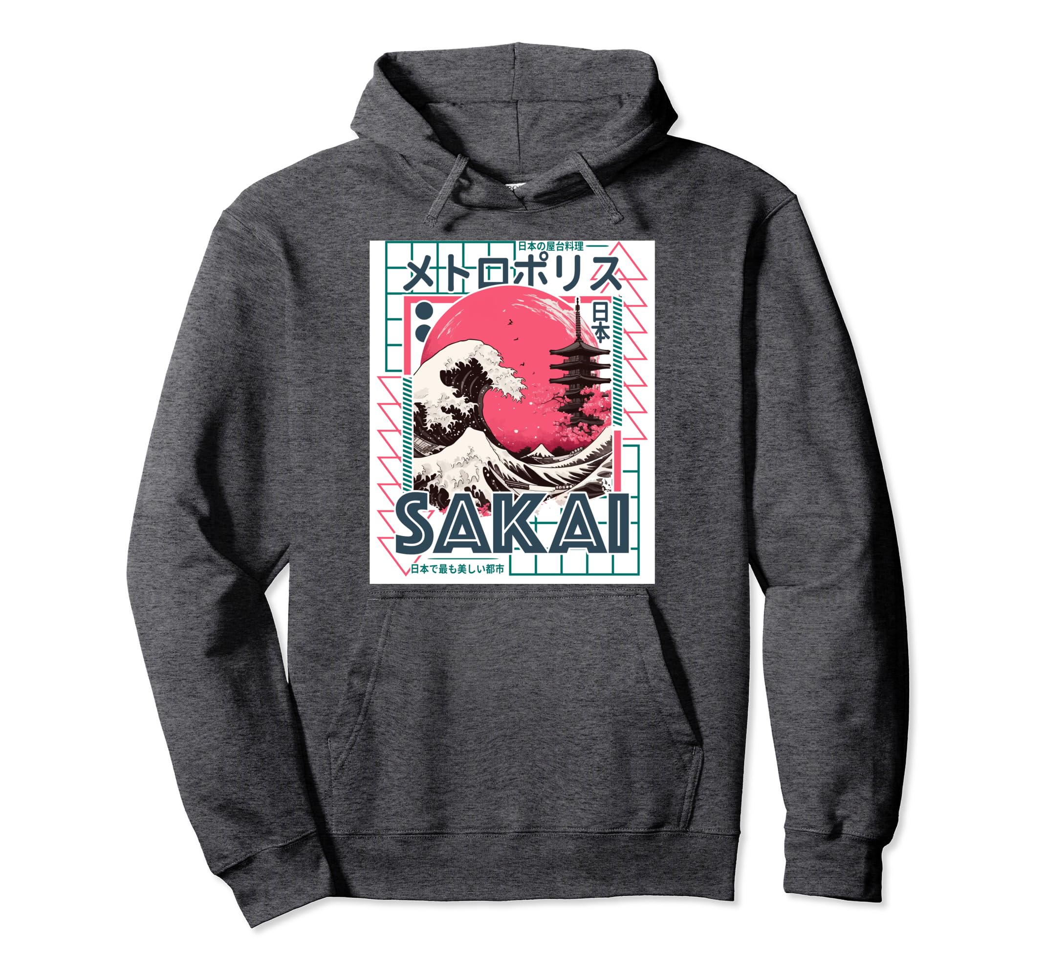 Sakai City 80S Synthwave Kanagawa Wave Hoodie - Minimalist Print Unisex - T-Shirt, Sweatshirt, Hoodie