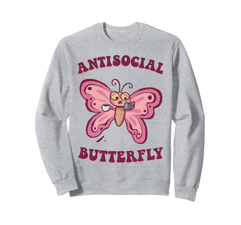 Groovy Anti Social Butterfly Sweatshirt - Minimalist Print Men Women - T-Shirt, Sweatshirt, Hoodie