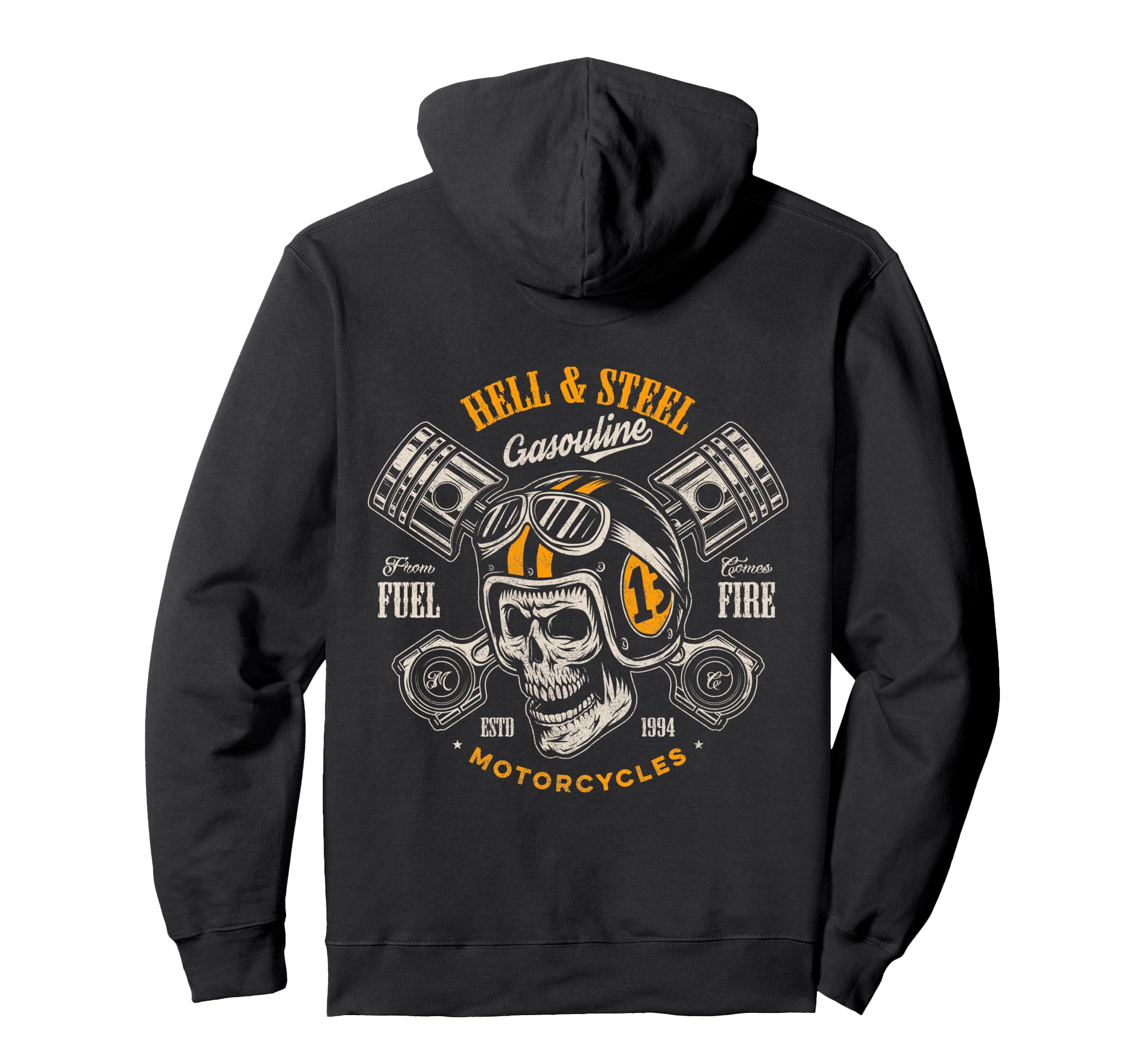 Hell And Steel Biker Skull Hoodie - Fun Novelty Design for Adults - T-Shirt, Sweatshirt, Hoodie