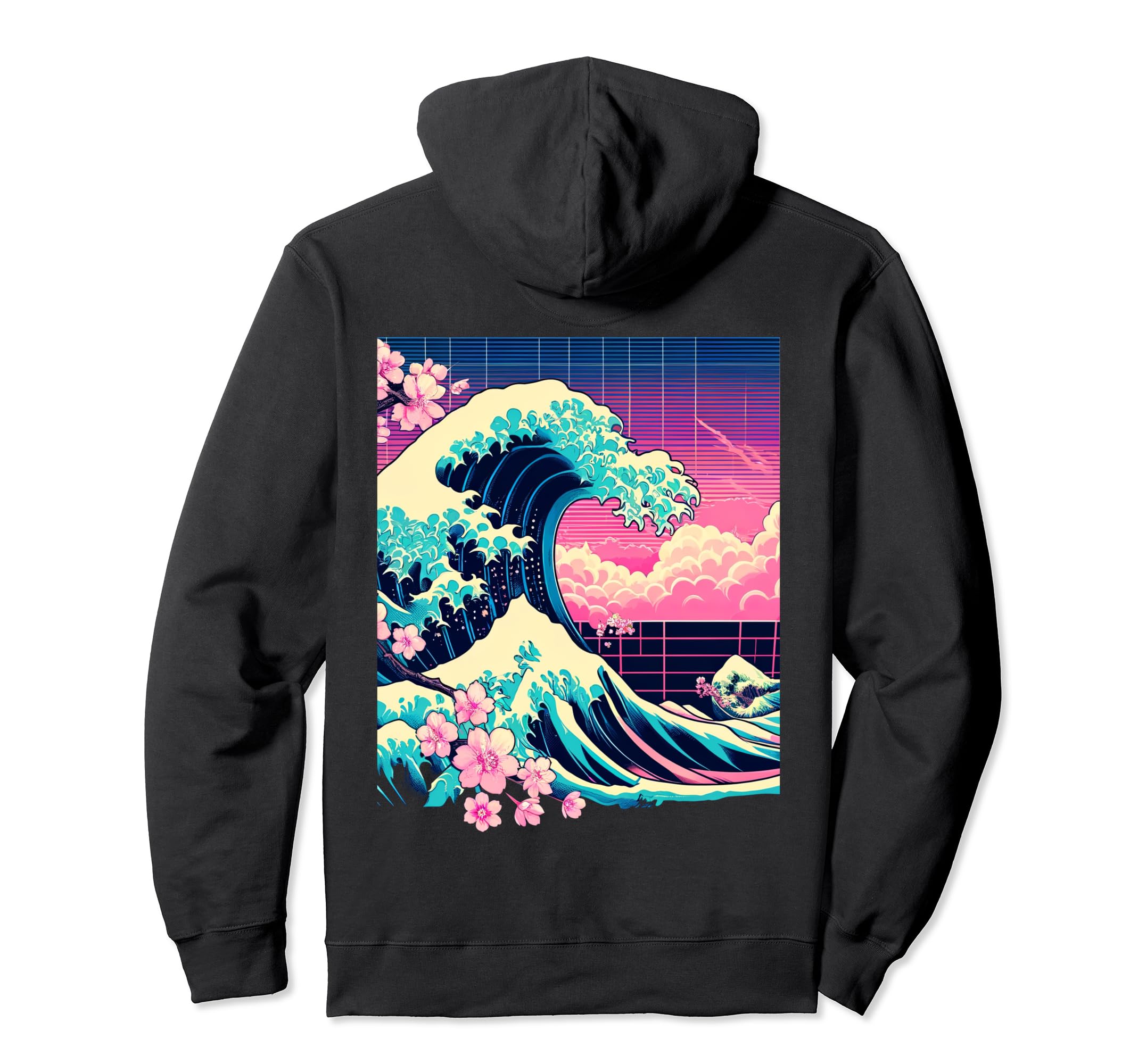 Vaporwave Great Wave Kanagawa Cherry Hoodie - Casual Everyday Wear Unisex - T-Shirt, Sweatshirt, Hoodie