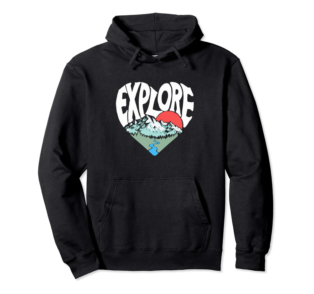 Explore Outdoor Nature Lover Heart Hoodie - Aesthetic Graphic Unisex - T-Shirt, Sweatshirt, Hoodie
