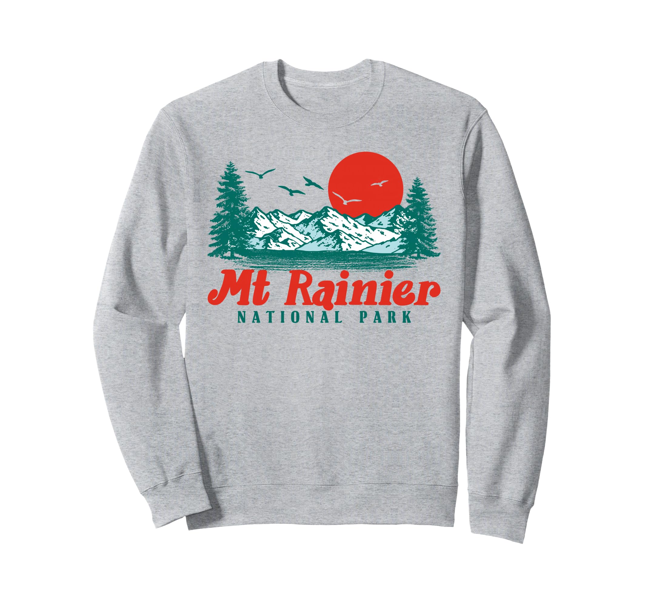 Mount Rainier Mountain Trees Sun Sweatshirt - Aesthetic Graphic Men Women - T-Shirt, Sweatshirt, Hoodie