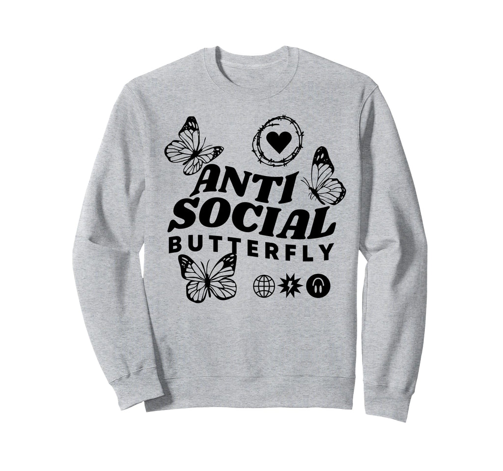 Anti Social Butterfly Goth Sweatshirt - Fun Novelty Design for Adults - T-Shirt, Sweatshirt, Hoodie