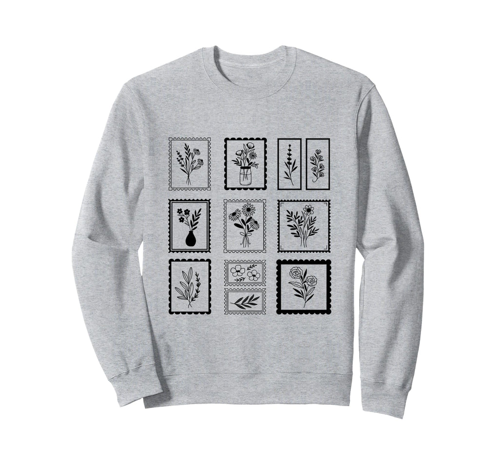 Whimsical Flower Postage Stamps Sweatshirt - Graphic Print for Adults - T-Shirt, Sweatshirt, Hoodie