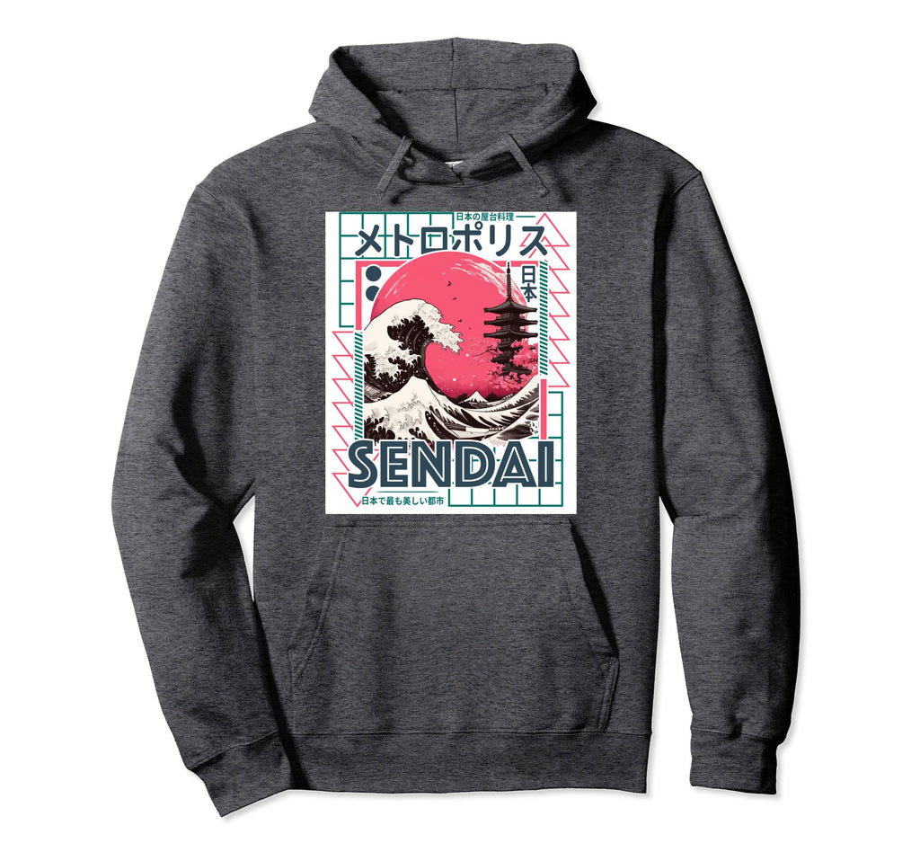 Sendai City 80S Synthwave Kanagawa Hoodie - Aesthetic Graphic for Adults - T-Shirt, Sweatshirt, Hoodie