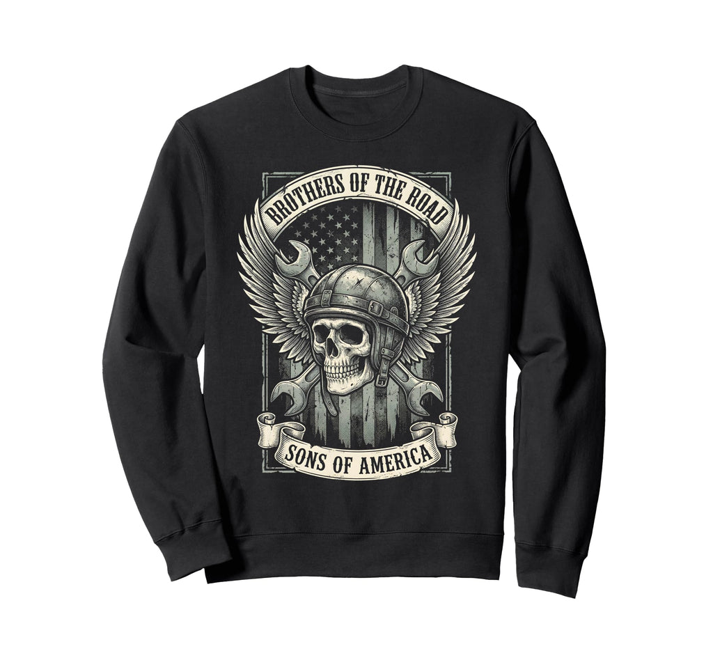 Biker Skull Mechanic American Flag Sweatshirt - Graphic Print Men Women - T-Shirt, Sweatshirt, Hoodie