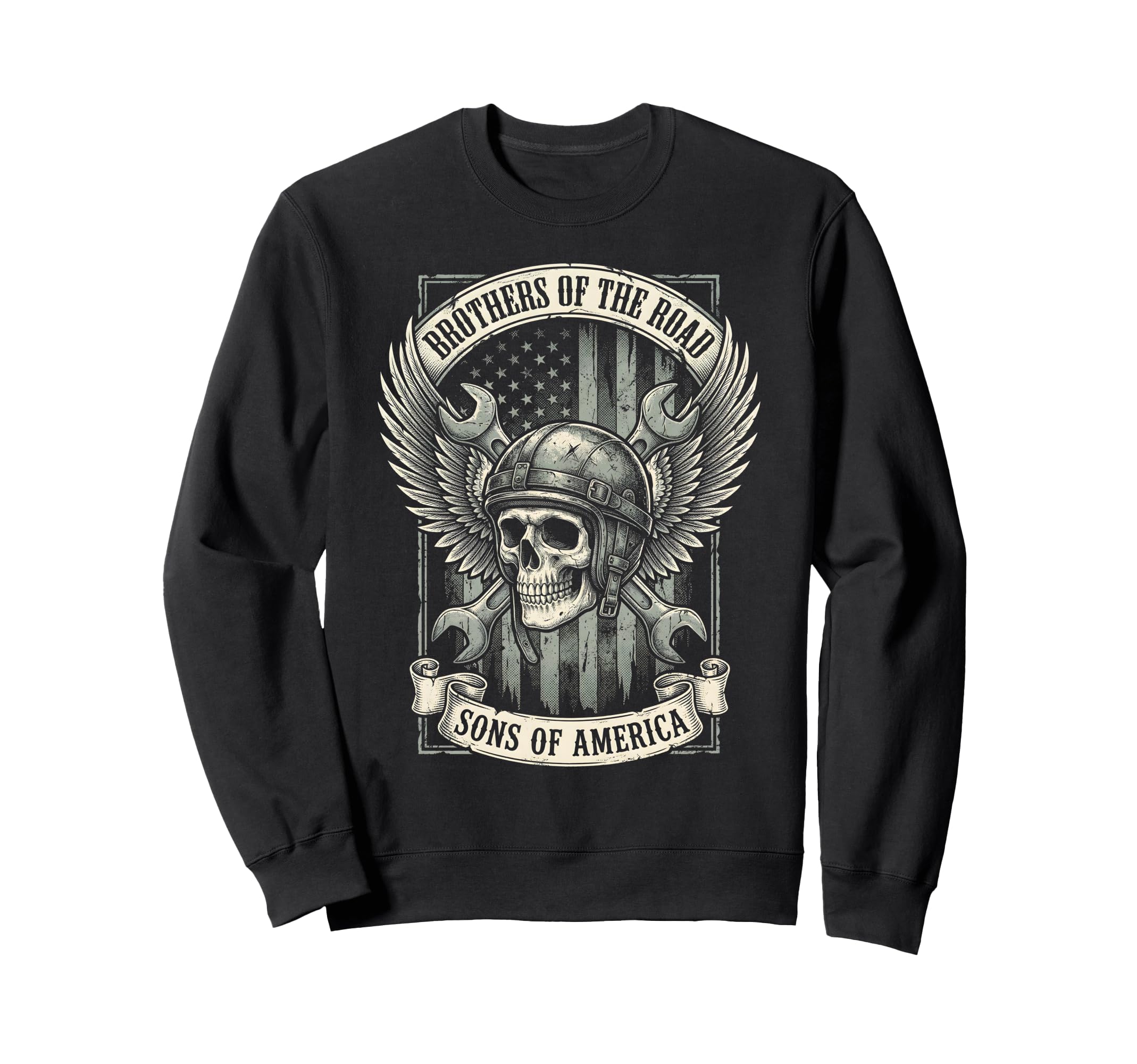 Biker Skull Mechanic American Flag Sweatshirt - Graphic Print Men Women - T-Shirt, Sweatshirt, Hoodie