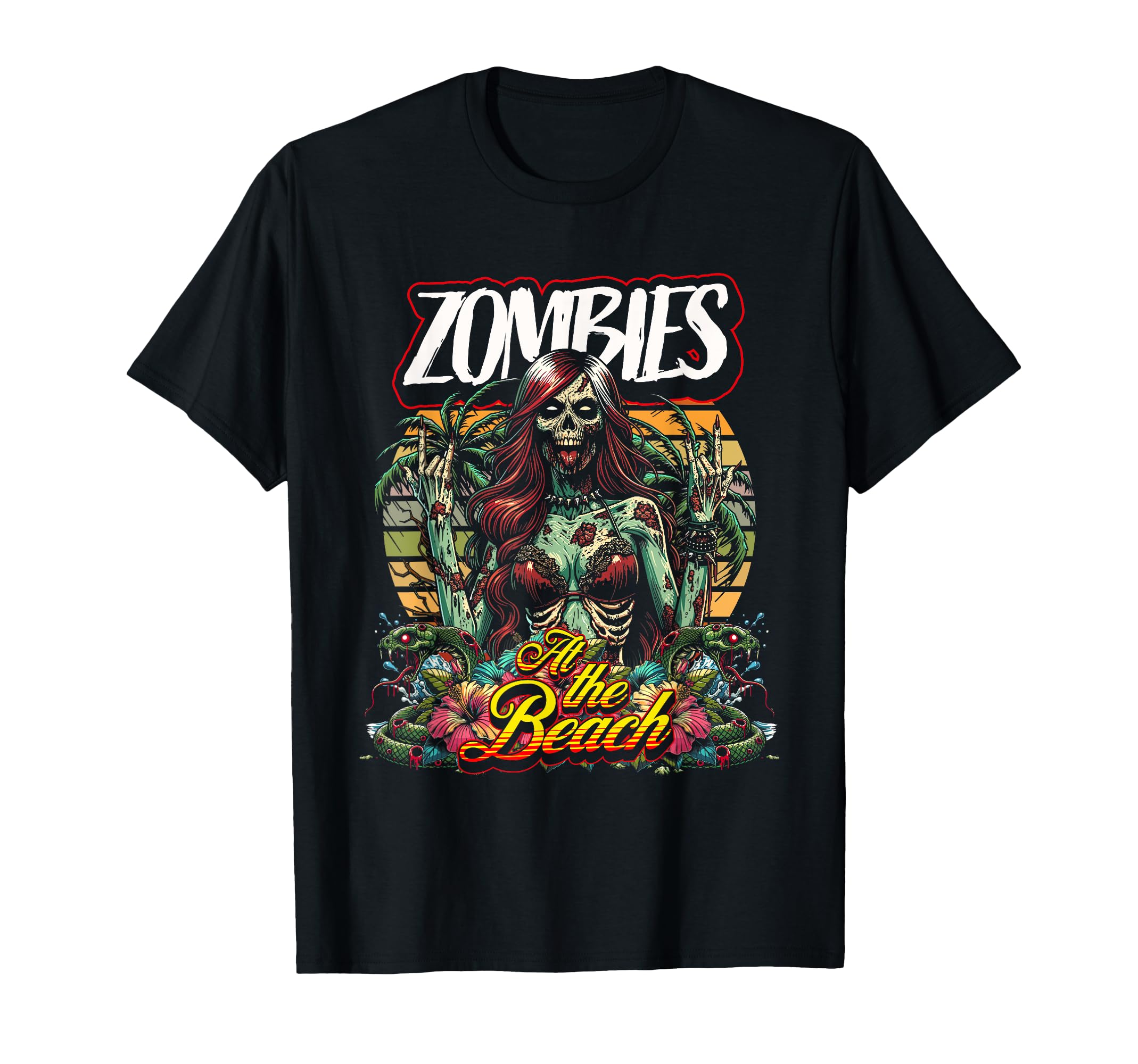 Zombie Beach Party Sunset Tropical T-Shirt - Graphic Print Men Women - T-Shirt, Sweatshirt, Hoodie