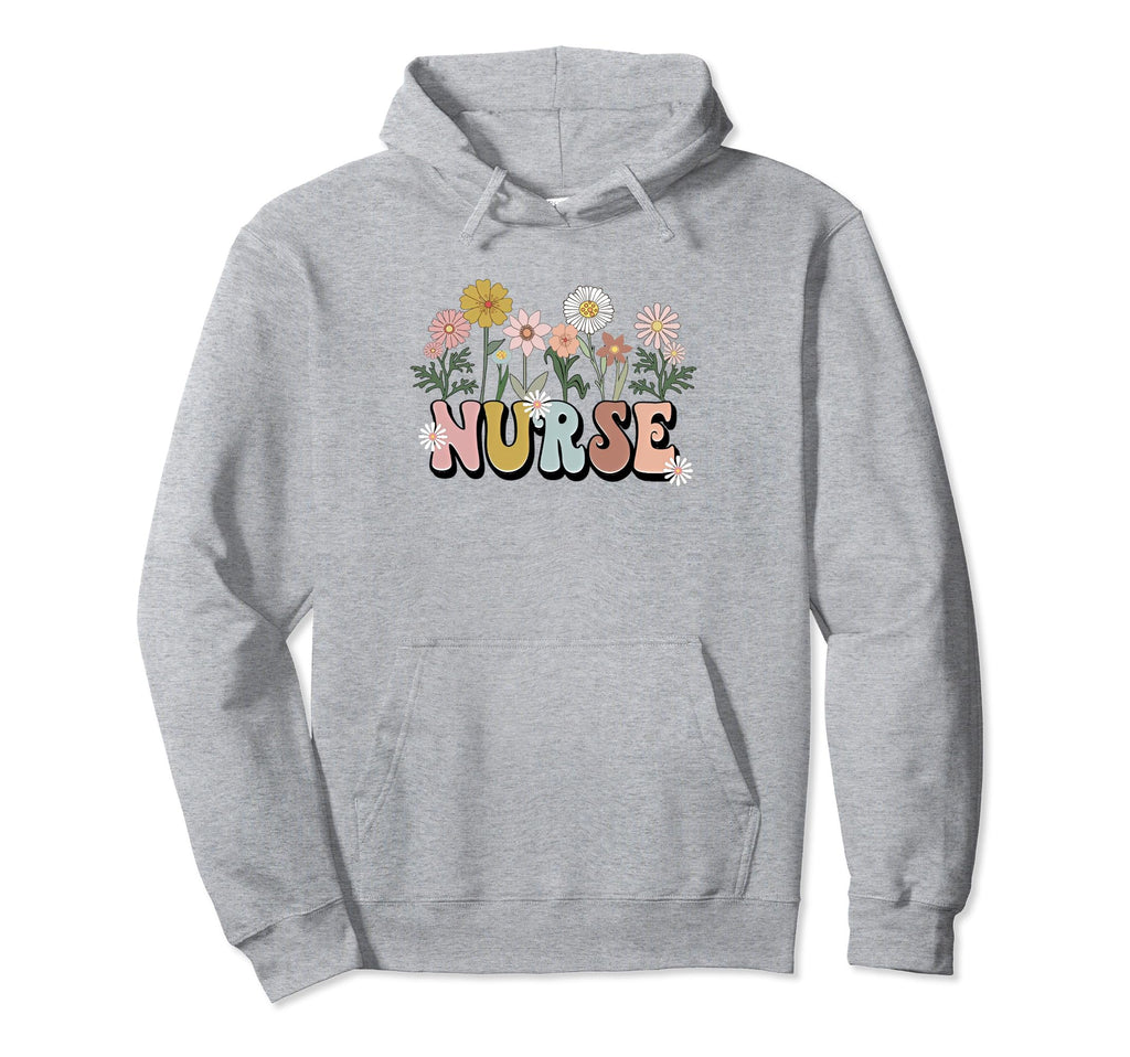 Groovy Nurse Typography Wild Flowers Hoodie - Trendy Graphic for Adults - T-Shirt, Sweatshirt, Hoodie